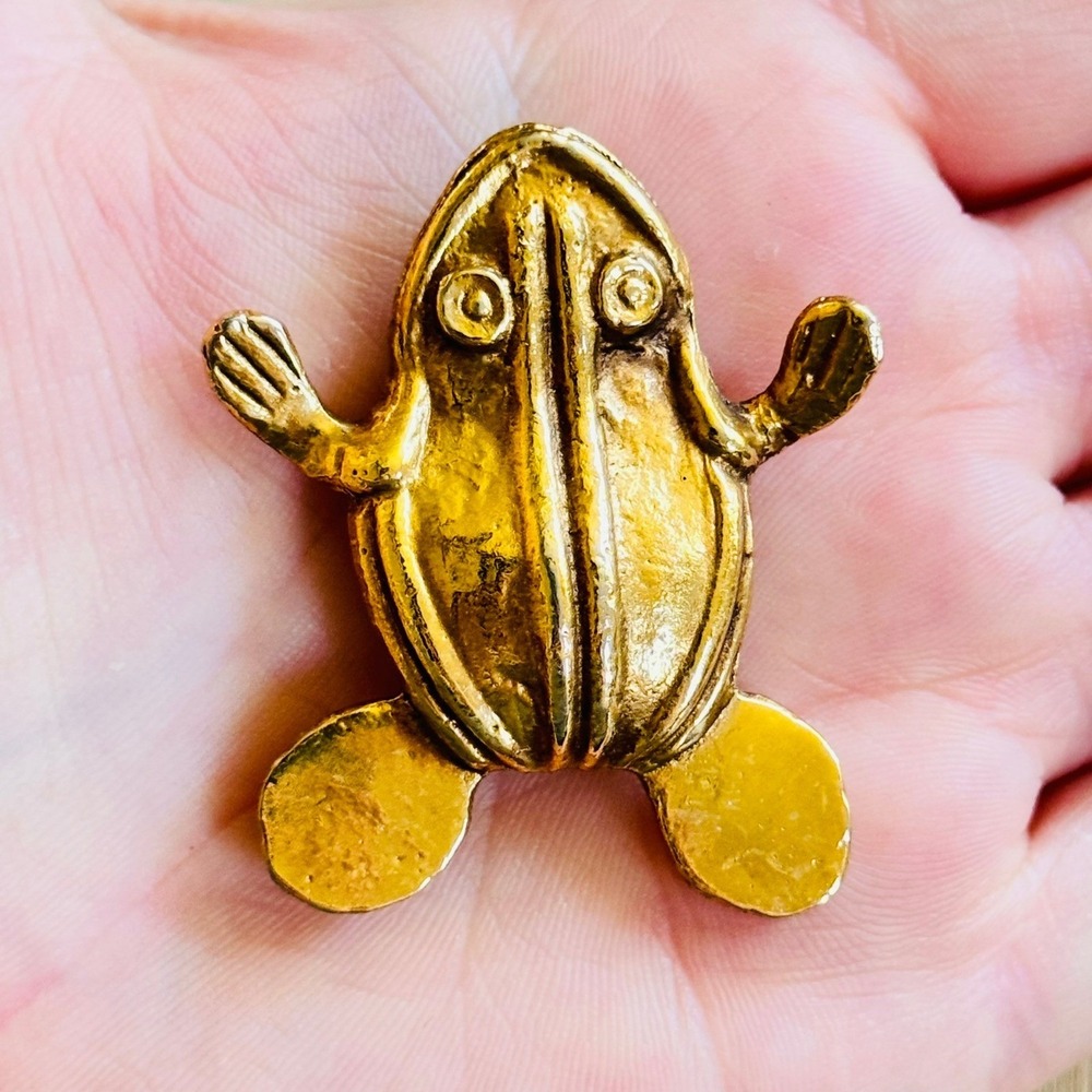 VTG Colombian Historic Chibcha Frog ALVA Museum Replica Brooch Pin Bronze Gilt